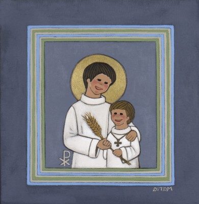 Boy & Jesus with sheaf of wheat
