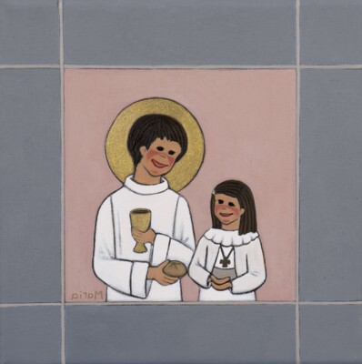 Girl and Jesus bread and wine